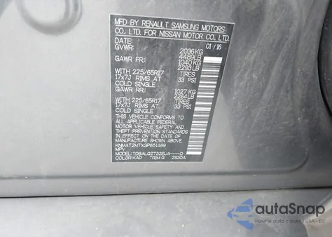 2016 Nissan Rogue Sv z USA, uszkodzony, nr VIN KNMAT2MTXGP651469